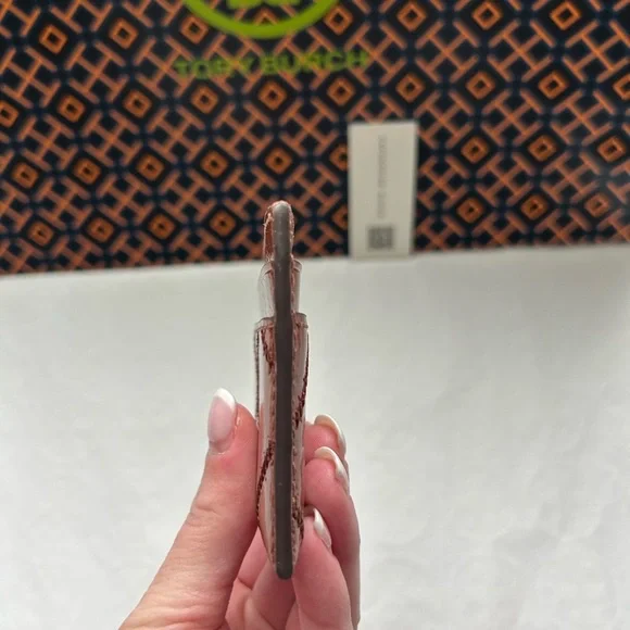 Tory Burch Willa Shine Slim Card Case Java Gold Brown Tan Neutral Card Holder - Picture 4 of 6